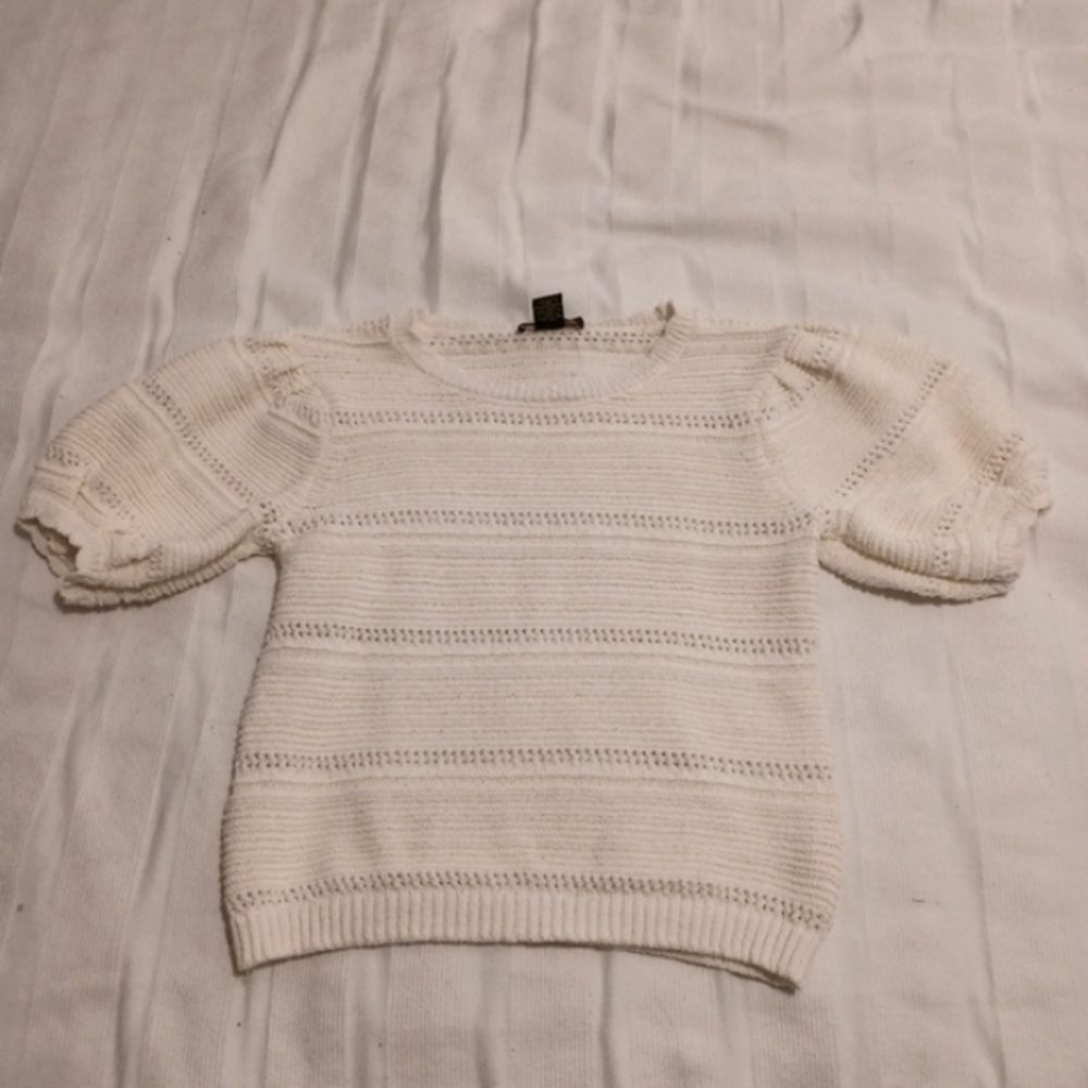 House of Harlow 1960 Ivory Knit Short Sleeve Sweater Top